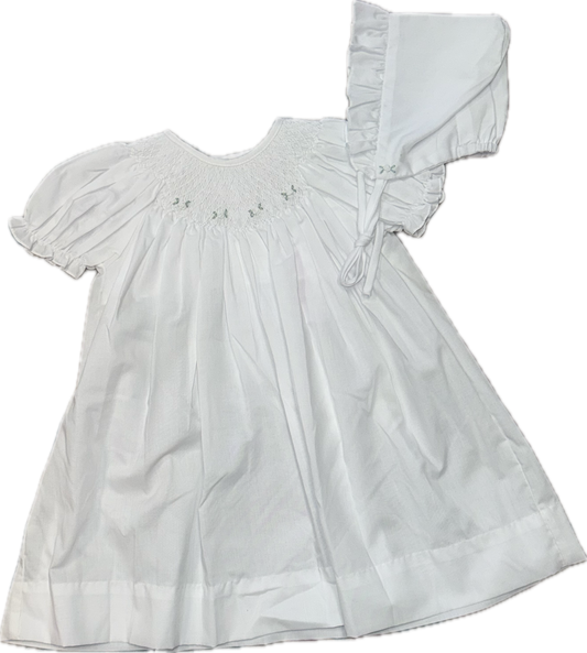 White Smocked Dress with Bonnet