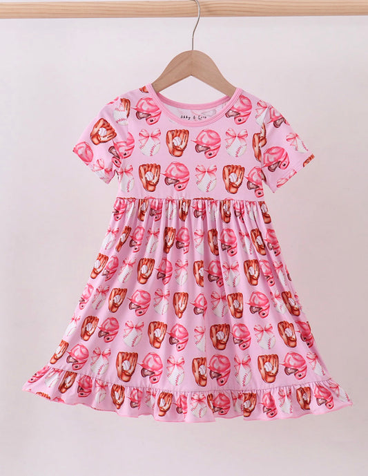 Pink Bows & Baseballs Dress