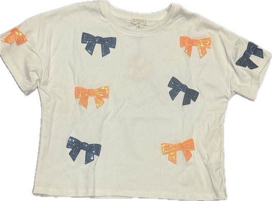 Orange and Blue Sparkle Bow Top